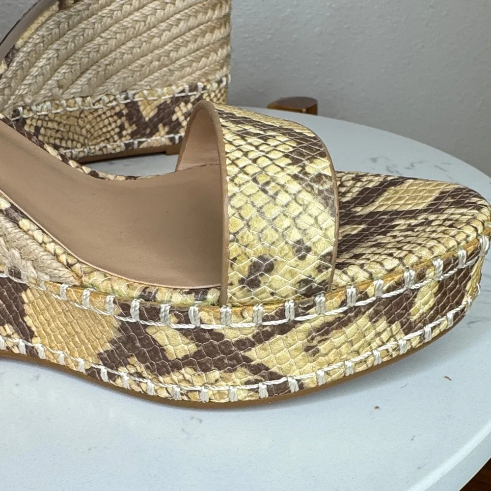 Lauren Ralph Lauren‎ Hilarie Ankle Strap Espadrille Tan Snake Print Wedges - 10